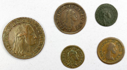NAPLES: Ferdinand IV of Bourbon, 1759-99, LOT of 5 coins, includes issues of Naples under Spanish rule: 3 cavelli 1792, 4 cavelli 1791, 6 cavelli 1792...