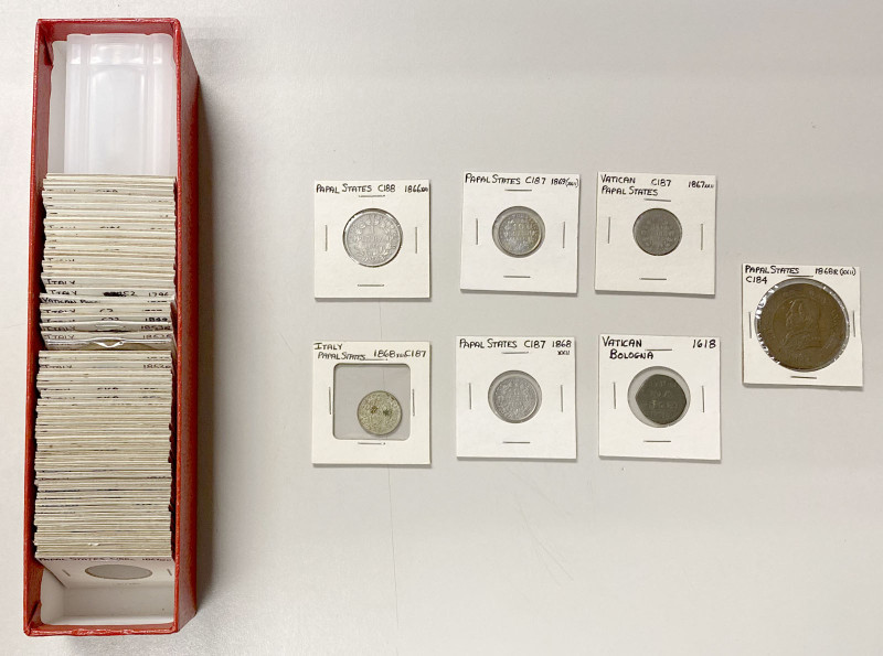 PAPAL STATES: LOT of 59 coins, including 10 silver coins and 49 copper coins ran...