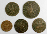 SICILY: LOT of 5 coins, including 3 cavelli 1776, 1 grano 1701, 1 grano 1718, 1 grano 1737, & 2 grano 1793; retail value $300, lot of 5 pieces, ex Rob...