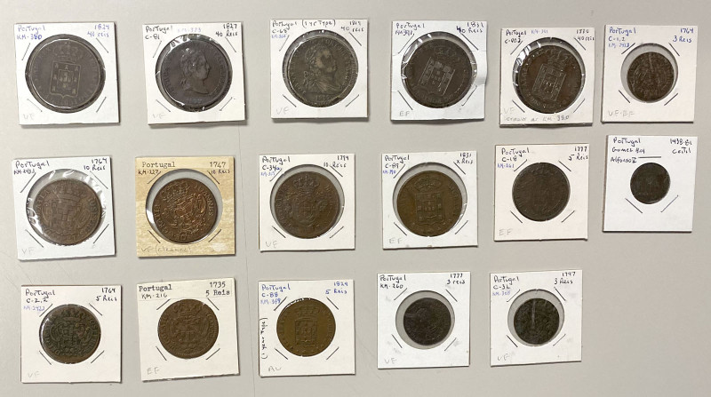 PORTUGAL: LOT of 17 AE coins, all bronze from the 15th to 19th centuries, includ...