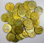 GERMAN EAST AFRICA: Wilhelm II, 1888-1918, LOT of 39 brass 20 heller coins, type KM-15a, dated 1916 and struck at Tabora; Obverse A with Reverse A (5 ...