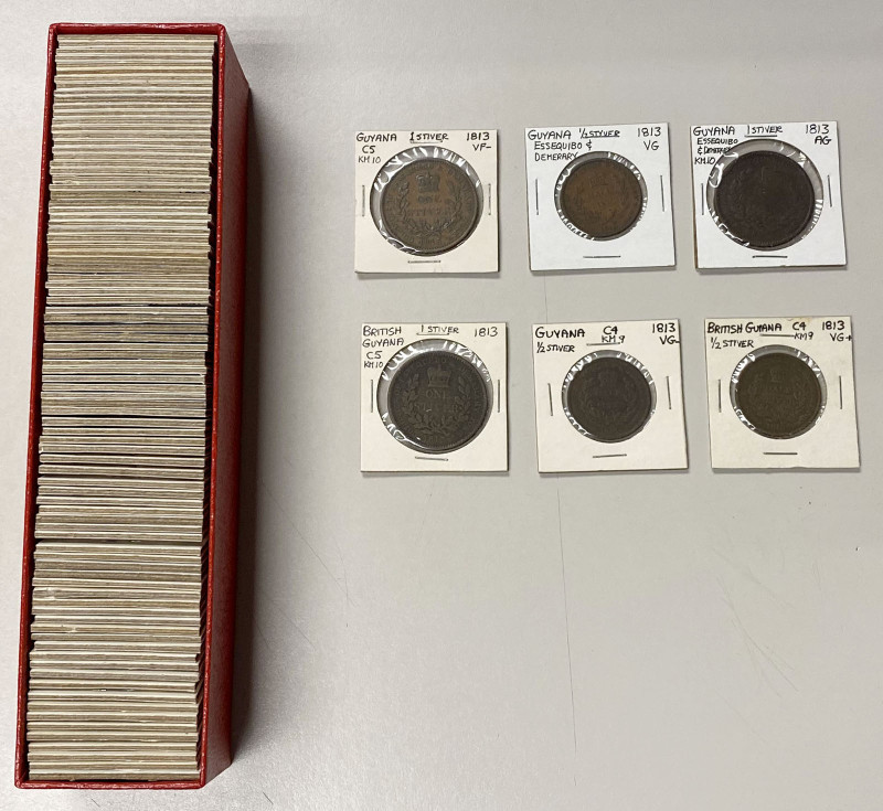 BRITISH HONDURAS & GUIANA: LOT of 94 coins, including many early silver issues s...