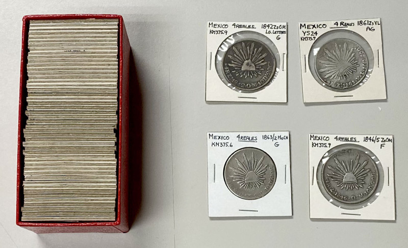 MEXICO: LOT of 51 coins, Republic issues, including 1/8 real (2 pcs), ¼ real (13...