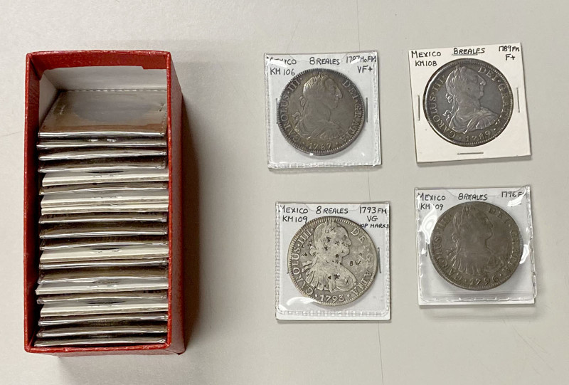 MEXICO: LOT of 24 coins, including Spanish Colonial portrait type 8 reales (23) ...