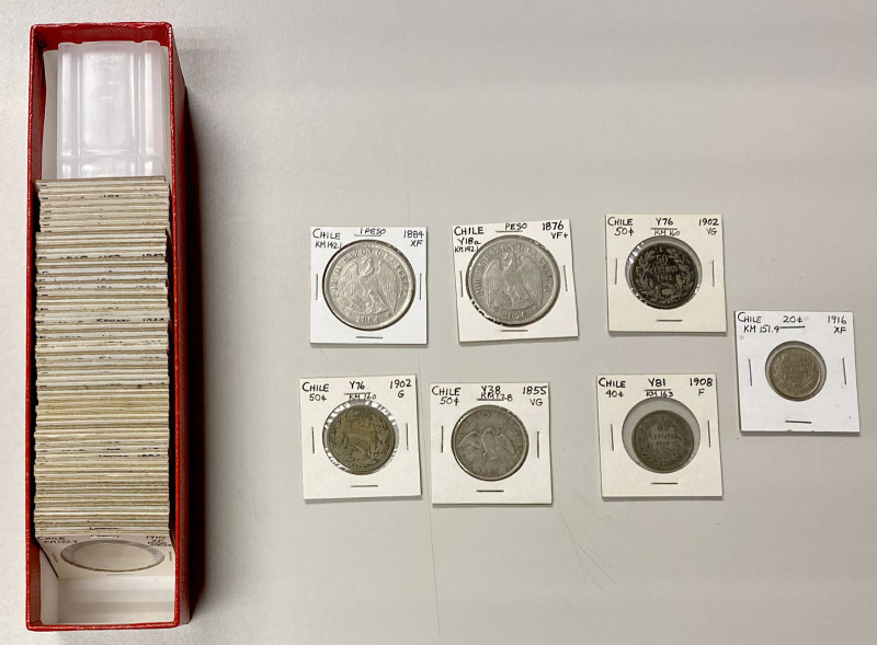 SOUTH AMERICA: LOT of 60 coins, including coinage of Ecuador (41 pcs) and Chile ...