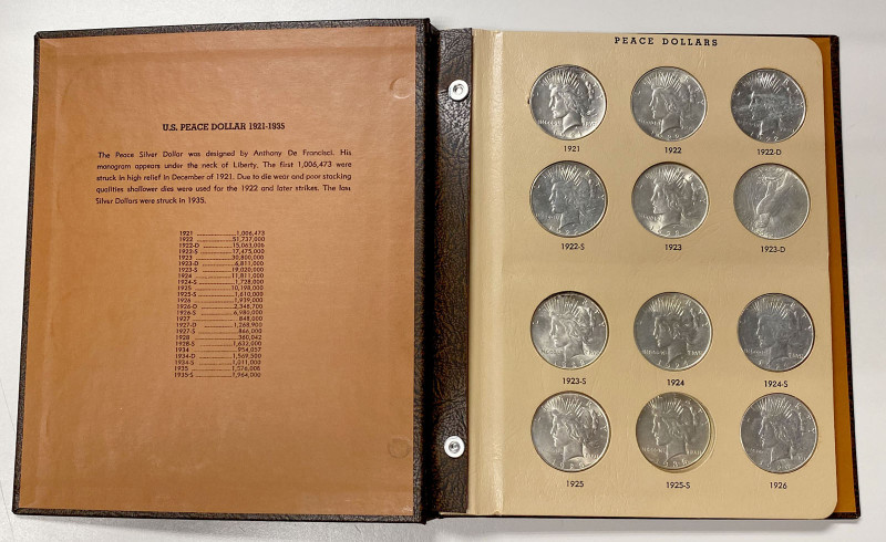 UNITED STATES: LOT of 17 Peace Dollars, KM-150, in Dansco World Coin Library Alb...