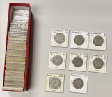 AUSTRALIA: LOT of 74 coins, including silver florins from 1910 to 1963 (69 pcs), 1937 silver crowns (3), and 1966 silver 50 cent pieces (2); retail va...