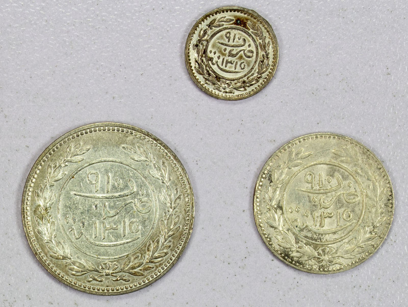 YEMEN: Seiyun & Tarim, SET of 3 silver coins, all dated AH1315: including KM-15,...