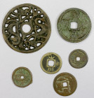 CHINA: LOT of 6 AE charms, including a 54mm openwork charm (two dragons), 4 smaller charms (incl. a Rong Feng Bai Dai, "glory bestowed upon hundreds o...