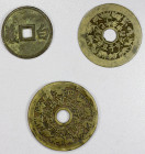 CHINA: LOT of 3 AE charms, including two zodiac charms (twelve zodiac animals // eight elements of bagua, 46m 36g F-VF crack & 42m 13g Fine) and a hor...