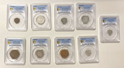 CHINA: LOT of 9 coins, group of PCGS graded coins including Fukien silver 5 cent ND (1903-08) XF, 20 cents ND (1923) VF, Hupeh copper cash ND (1906) U...