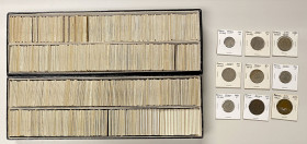 WORLDWIDE: LOT of 560 coins, wide variety of minor coins, with many Canadian tokens, Swiss minors, German States minors, Brazil, Bolivia, and France, ...