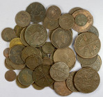 WORLDWIDE: LOT of 48 coins, including coppers of Sweden, Norway, and Denmark, several varieties with little duplication, many larger coppers in higher...