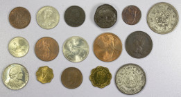 WORLDWIDE: LOT of 15 coins and one medal, including Ceylon (8 pcs, including 1/24 rixdollar, and ½ and 1 stiver), Nepal (2), Somalia (5, 1950 unc set)...