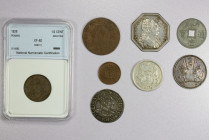 WORLDWIDE: LOT of 7 coins and 1 medal, including; Coins: China/Sinkiang: Y-44.2, AE 10 cash, CD1930 (EF but considerable weakness of strike); Danzig: ...