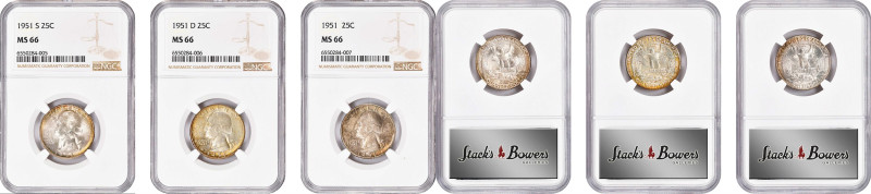 1951 Washington Quarter. PDS Set. MS-66 (NGC).
All examples are individually gr...