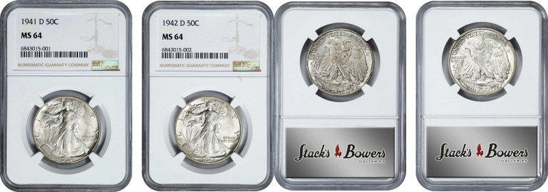 Lot of (2) 1940s Denver Minted Walking Liberty Half Dollars. MS-64 (NGC).
Inclu...