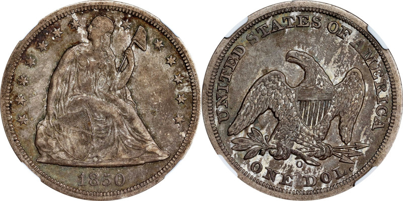 1850-O Liberty Seated Silver Dollar. OC-1, the only known dies. Rarity-2. AU-50 ...