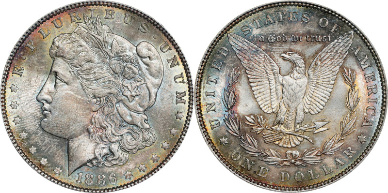 1886 Morgan Silver Dollar. MS-63 (PCGS).
PCGS# 7166. NGC ID: 254V.

Estimate:...