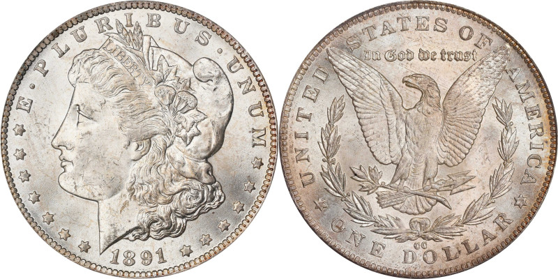 1891-CC Morgan Silver Dollar. VAM-3. Top 100 Variety. Spitting Eagle. MS-64 (PCG...