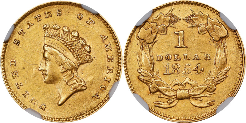 1854 Gold Dollar. Type II. AU-58 (NGC).
PCGS# 7531. NGC ID: 25C3.

Estimate: ...