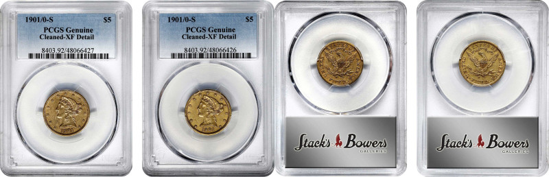 Lot of (2) 1901/0-S Liberty Head Half Eagles. FS-301. EF Details--Cleaned (PCGS)...