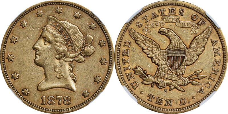 1878-S Liberty Head Eagle. AU-55 (NGC).
PCGS# 8682. NGC ID: 265L.

Estimate: ...