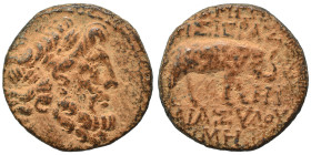 SYRIA, Seleukis and Pieria. Apameia. 1st century BC. Ae (bronze, 5.67 g, 19 mm). Laureate head of Zeus to right. Rev. ΑΠΑΜΕΩΝ / ΤΗΣ ΙΕΡΑΣ - ΚΑΙ AΣYΛOY...