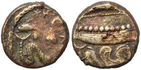 PHOENICIA. Arados. Uncertain king. Circa 440-420 BC. Third Shekel (silver, 2.52 g, 14 mm). Ba'al-Arwad right, holding dolphin in each hand. Rev. Galle...