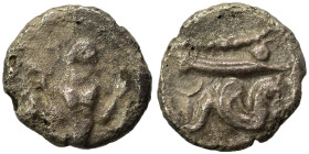 PHOENICIA. Arados. Uncertain king. Circa 440-420 BC. Third Shekel (silver, 2.42 g, 14 mm). Ba'al-Arwad right, holding dolphin in each hand. Rev. Galle...