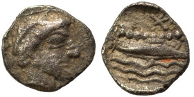 PHOENICIA. Arados. Uncertain king. Circa 400-384 BC. 1/16 Shekel (silver, 0.59 g, 9 mm). Laureate head of Ba'al-Arwad right. Rev. Galley right, above ...
