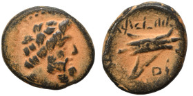PHOENICIA. Arados. Circa 137-51 BC. Ae (bronze, 2.94 g, 16 mm). Laureate head of Zeus right. Rev. Prow left; Phoenician letters above, date below. HGC...
