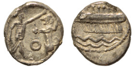 PHOENICIA. Sidon. Ba'alšillem II, circa 401-366 BC. 1/16 Shekel (silver, 0.59 g, 9 mm). Phoenician galley left, waves below. Rev. Persian king or hero...