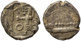 PHOENICIA. Sidon. Ba'alšillem II, circa 401-366 BC. 1/16 Shekel (silver, 0.89 g, 9 mm). Phoenician galley left, waves below. Rev. Persian king or hero...