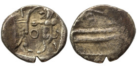 PHOENICIA. Sidon. Ba'alšillem II, circa 401-366 BC. 1/16 Shekel (silver, 0.56 g, 10 mm). Phoenician galley left, waves below. Rev. Persian king or her...