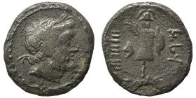 PHOENICIA, Marathos. 3rd century BC. Ae (bronze, 3.09 g, 16 mm). Laureate head of Zeus(?) right. Rev. Trophy; date in Phoenician to left. HGC 10, 199;...