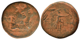 PHOENICIA. Tripolis (?). Ae (bronze, 8.29 g, 21 mm). Jugate busts to right. Rev. Nike standing right, extending right arm; all within wreath. Neary ve...