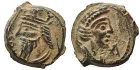 KINGS of PARTHIA. Vologases IV, circa 147-191. Dichalkon (bronze, 3.34 g, 15 mm), Seleukeia on the Tigris. Diademed bust of Vologases IV to left, wear...