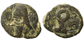 KINGS of PARTHIA. Vologases IV, circa 147-191. Tetrachalkon (bronze, 7.48 g, 20 mm), Edessa. Diademed and draped bust of Vologases IV to left, wearing...