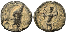 KINGS of SOPHENE. Mithradates I. Circa 150-100 BC. Tetrachalkon (bronze, 4.83 g, 16 mm). Head left, wearing bashlyk. Rev. Zeus Nikephoros standing lef...