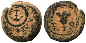 JUDAEA. Hasmoneans. Alexander Jannaeus (Yehonatan), 103-76 BC. Prutah (bronze, 2.36 g, 15 mm), Jerusalem. 'Yehonatan the King' (Paleo-Hebrew), lily, w...