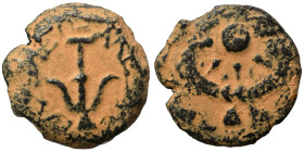 JUDAEA. Hasmoneans. Alexander Jannaeus (Yehonatan), 103-76 BC. Prutah (bronze, 2.96 g, 15 mm), Jerusalem. Star with eight rays, all within diadem. Rev...