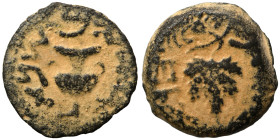 JUDAEA. First Jewish War, 66-70 AD. Prutah (bronze, 2.68 g, 15 mm). Amphora. Rev. Vine leaf on branch with tendril. Hendin 1360; Meshorer 196. Repatin...