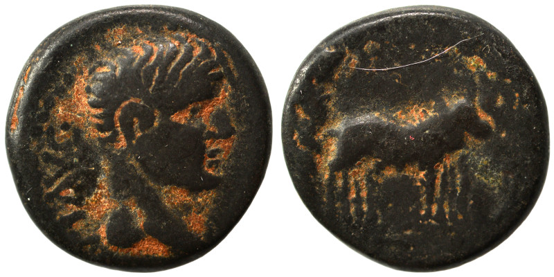 MACEDONIA. Philippi. Augustus, 27 BC-AD 14. Ae (bronze, 3.99 g, 16 mm) AVG Bare ...