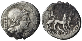 M. Volteius M. F., 78 BC. Denarius (silver, 3.87 g, 20 mm), Rome. Helmeted, laureate and draped bust right; ladder in left field. Rev. M VOLTEI M F Cy...