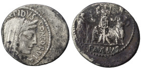 L. Aemilius Lepidus Paullus, 62 BC. Denarius (silver, 18 mm, 4.10 g, 6 h), Rome. [PAVLLVS L]EPIDVS CONCORDIA Veiled and diademed head of Concordia to ...