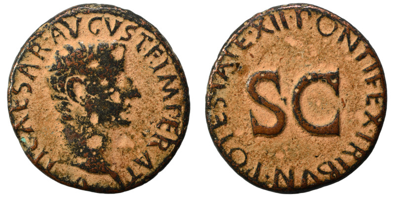 Tiberius, as Caesar, 14-37. As (bronze, 10.61 g, 23 mm), Rome. TI CAESAR AVGVST ...