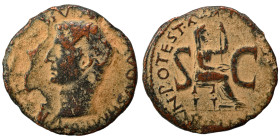 Tiberius, 14-37. As (bronze, 9.30 g, 32 mm), Rome. Bare head of Tiberius to left. Rev. PONTIF MAXIM TRIBVN POTEST XVII / S - C Livia (as Pax) seated r...