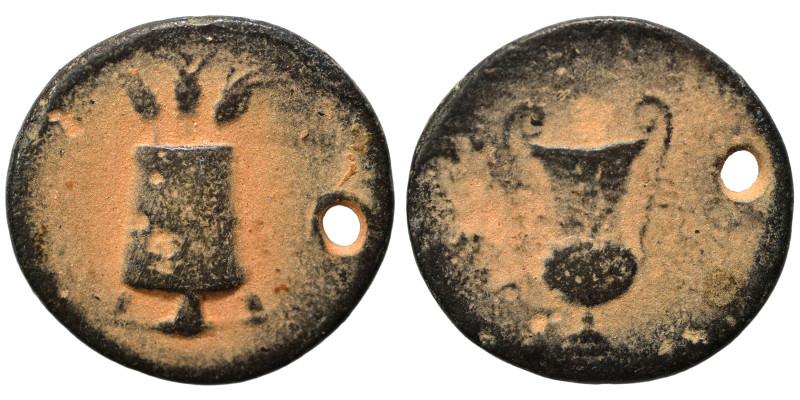 Anonymous issues. Circa 50-150 AD. Tessera (bronze, 2.73 g, 18 mm). Modius with ...