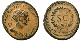 Trajan, 98-117. Semis (bronze, 4.50 g, 19 mm), Rome, for use in Syria. IMP CAES NER TRAIANO OPTIMO AVG GERM Radiate bust of Trajan to right, with slig...